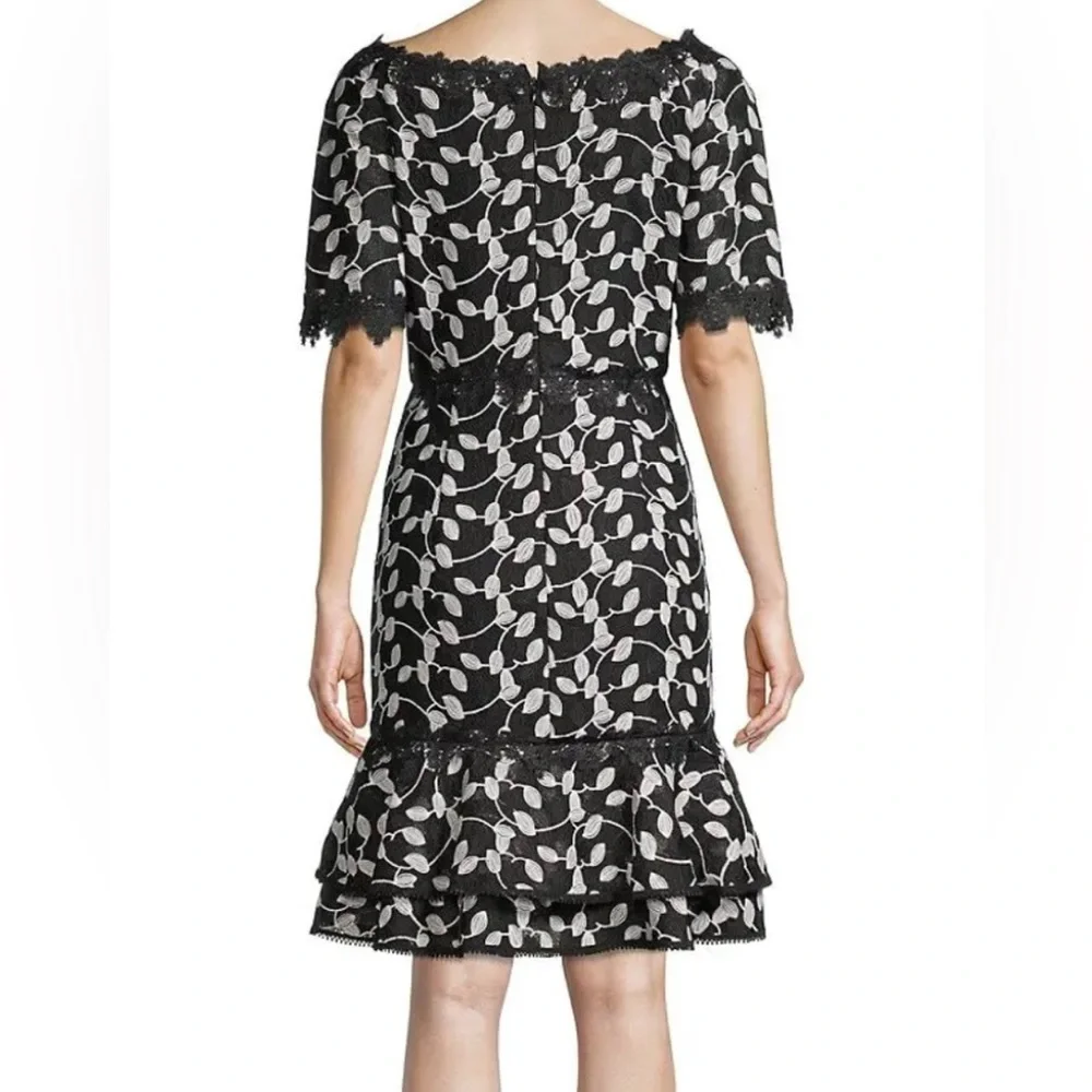 Shani NWT Black/White Two Tone Lace Bateau Neck Ruffle Hem Dress - Picture 8 of 10